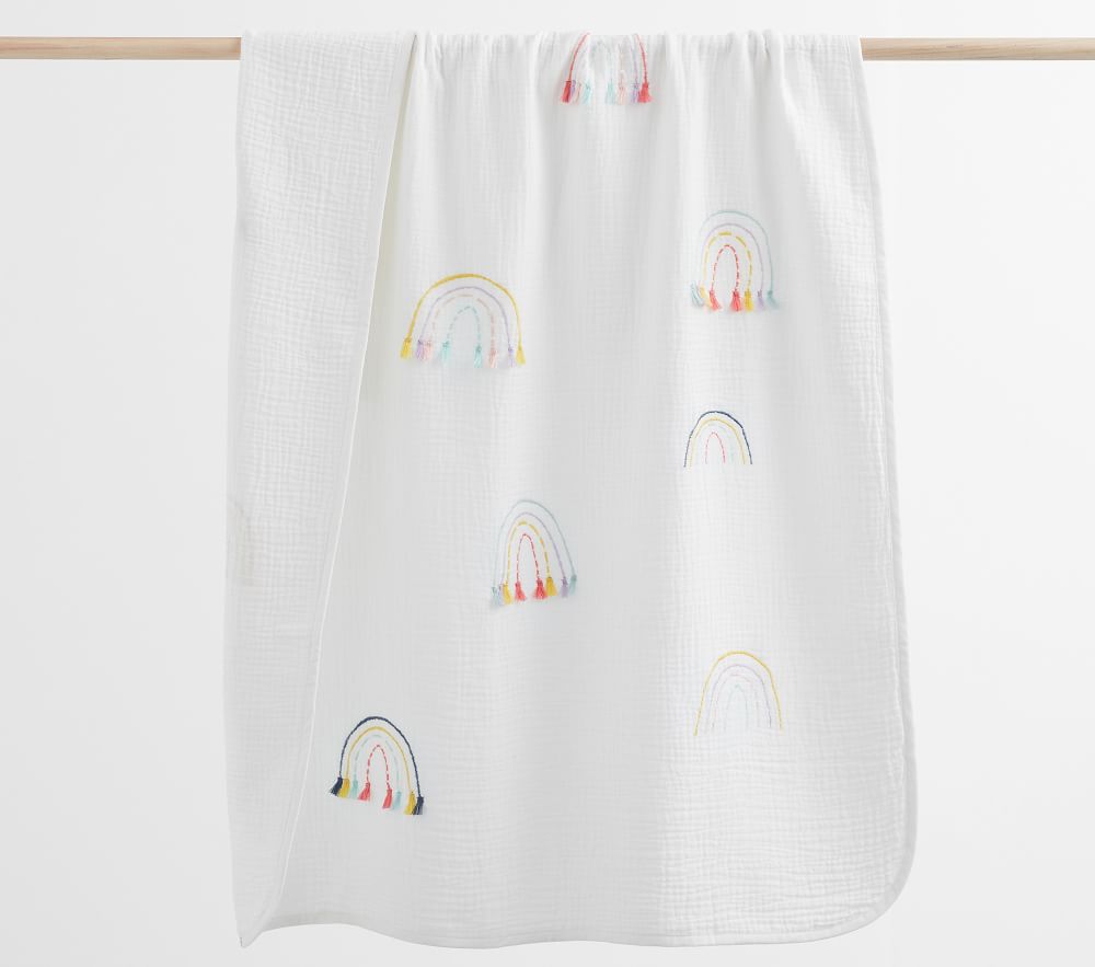 Muslin Rainbow Tassel Baby Blanket